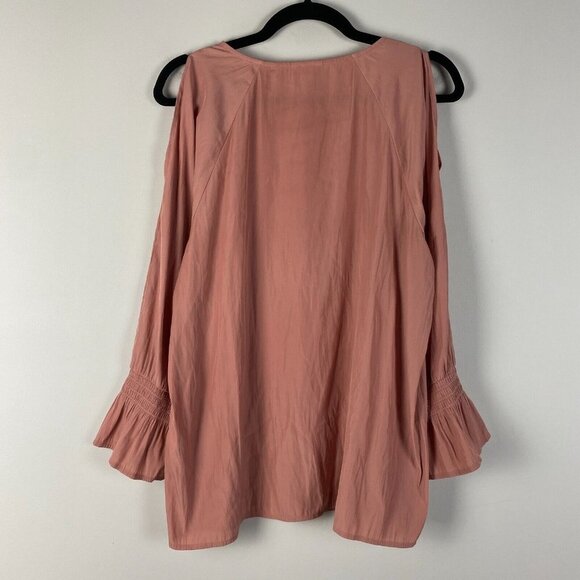 J. Jill Cold Shoulder Bell Sleeve Blouse Womens Large Top Rose Pink - Picture 7 of 10